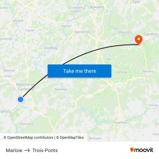 Marloie to Trois-Ponts map