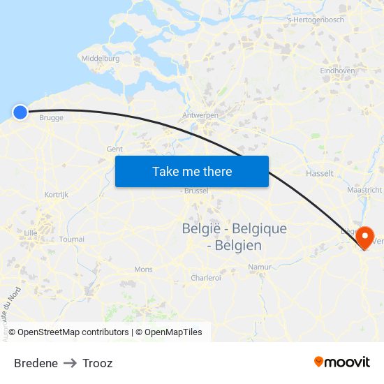 Bredene to Trooz map