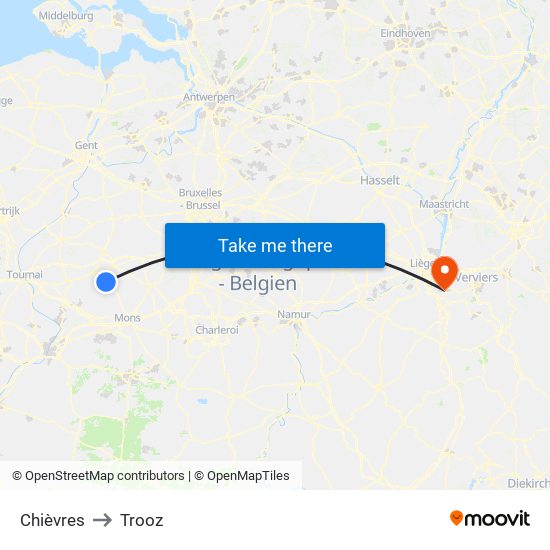 Chièvres to Trooz map