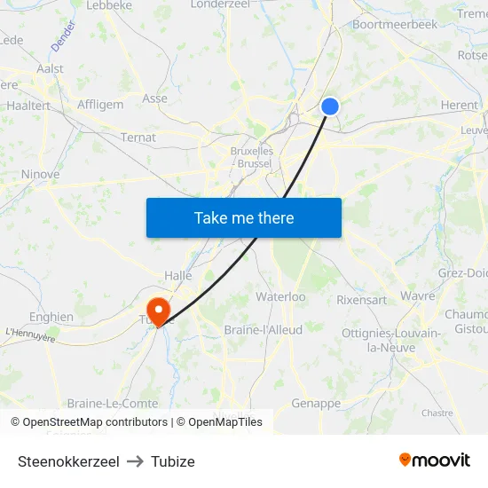Steenokkerzeel to Tubize map