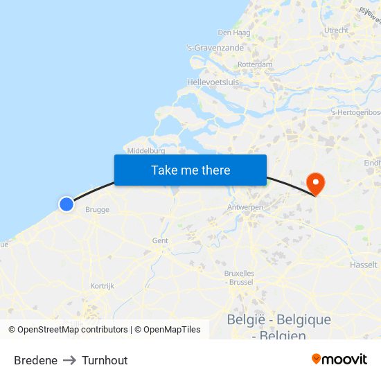 Bredene to Turnhout map