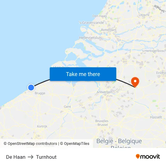 De Haan to Turnhout map