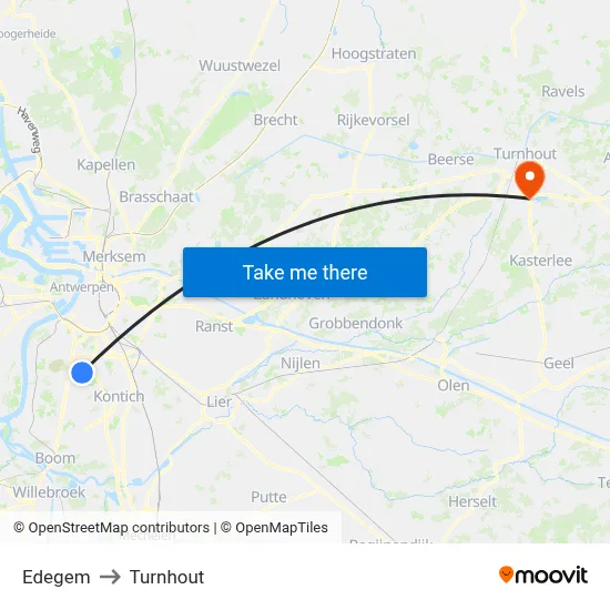 Edegem to Turnhout map