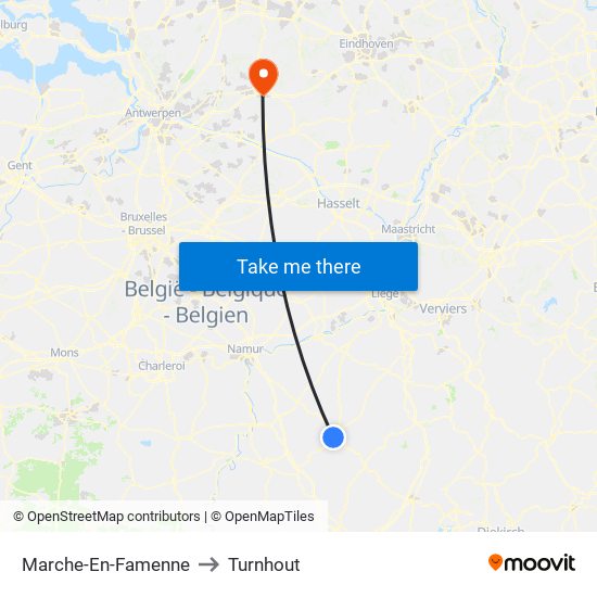 Marche-En-Famenne to Turnhout map