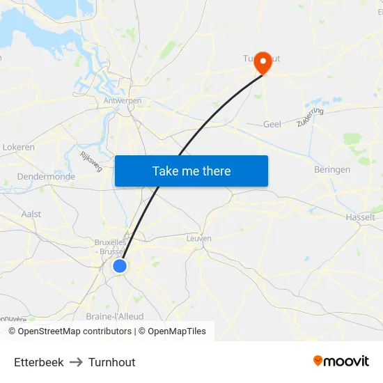 Etterbeek to Turnhout map