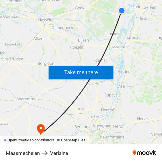 Maasmechelen to Verlaine map