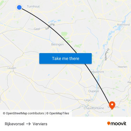 Rijkevorsel to Verviers map