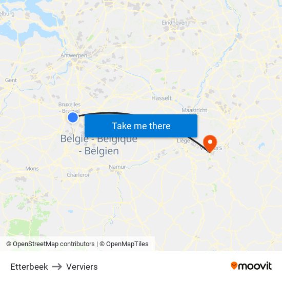 Etterbeek to Verviers map