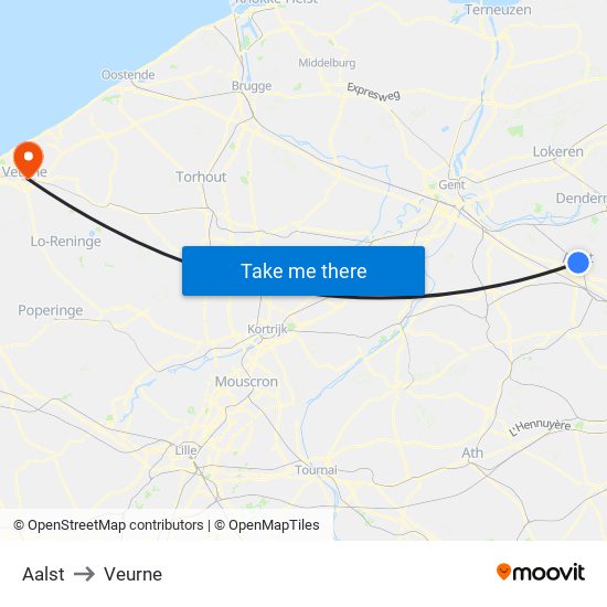 Aalst to Veurne map
