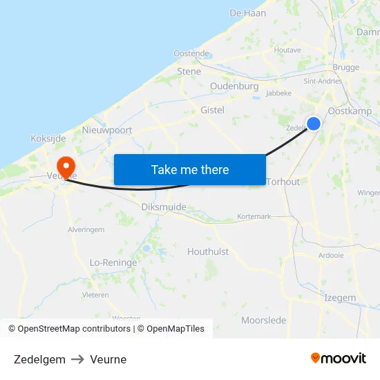 Zedelgem to Veurne map