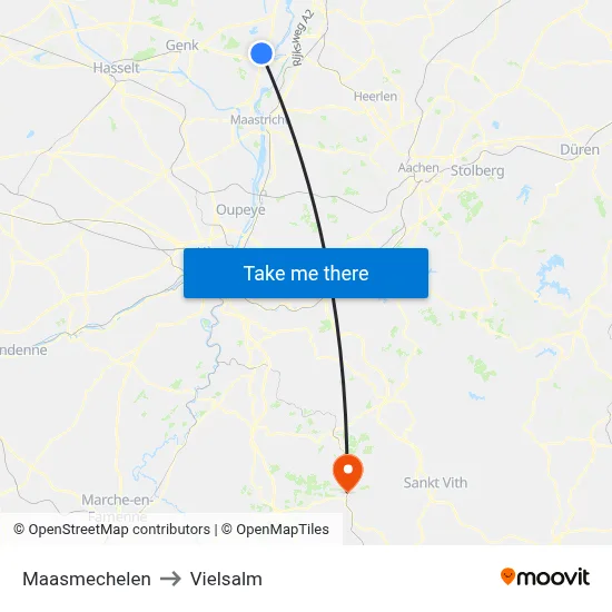 Maasmechelen to Vielsalm map