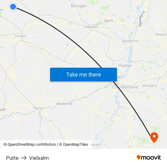 Putte to Vielsalm map