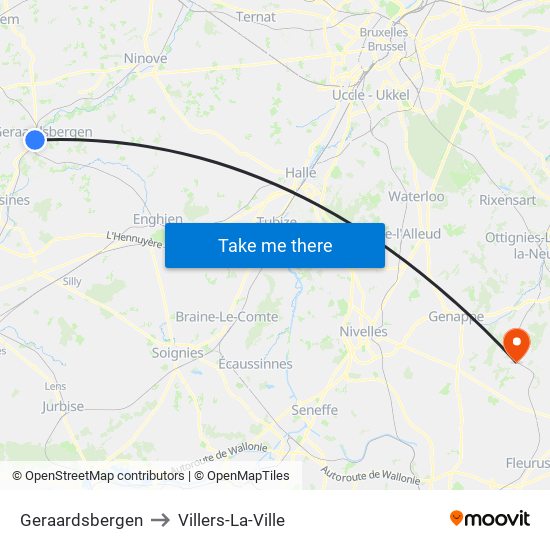 Geraardsbergen to Villers-La-Ville map
