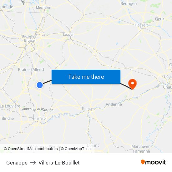 Genappe to Villers-Le-Bouillet map