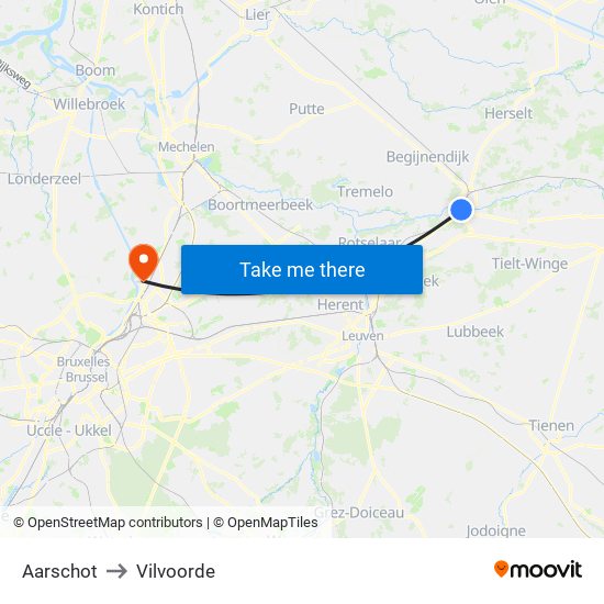 Aarschot to Vilvoorde map