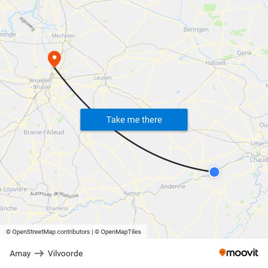 Amay to Vilvoorde map