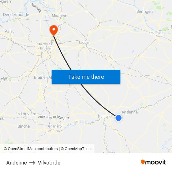Andenne to Vilvoorde map