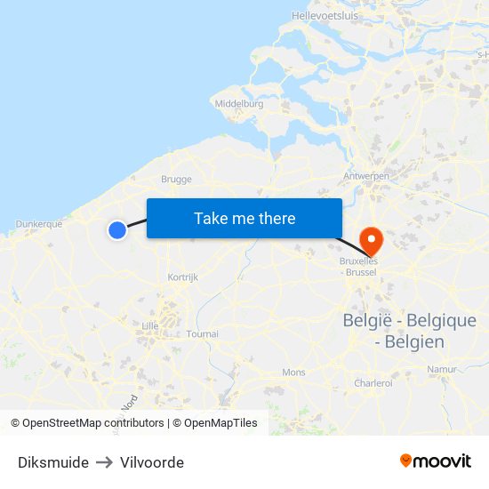 Diksmuide to Vilvoorde map