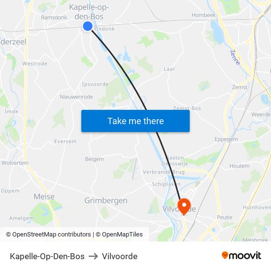 Kapelle-Op-Den-Bos to Vilvoorde map