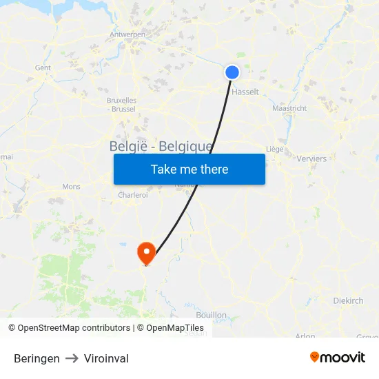 Beringen to Viroinval map