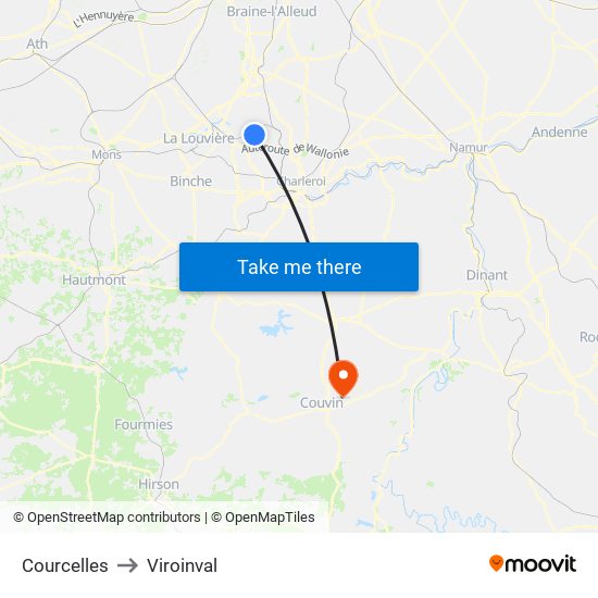 Courcelles to Viroinval map