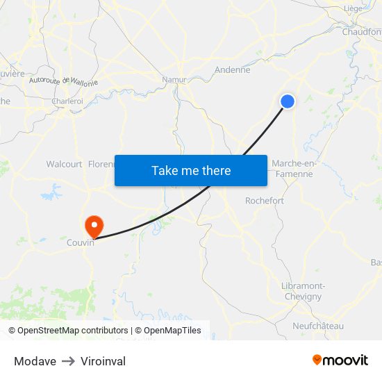 Modave to Viroinval map