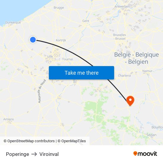 Poperinge to Viroinval map