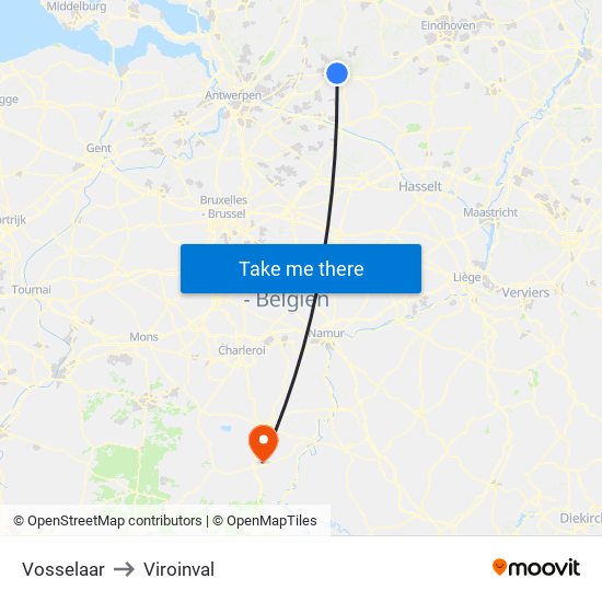 Vosselaar to Viroinval map