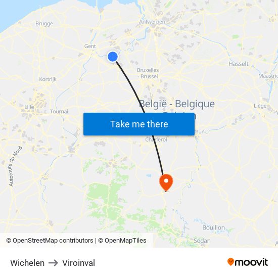 Wichelen to Viroinval map