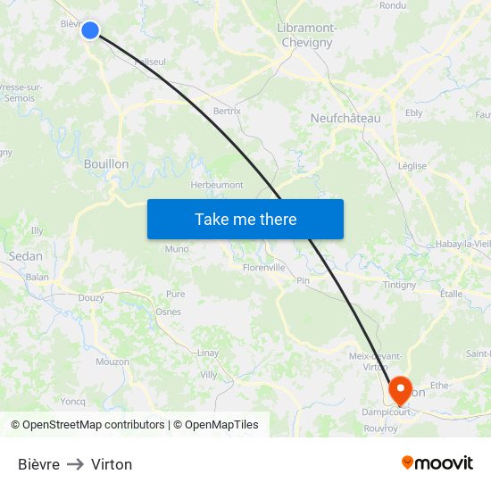 Bièvre to Virton map