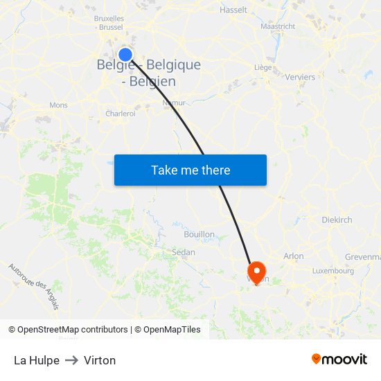 La Hulpe to Virton map