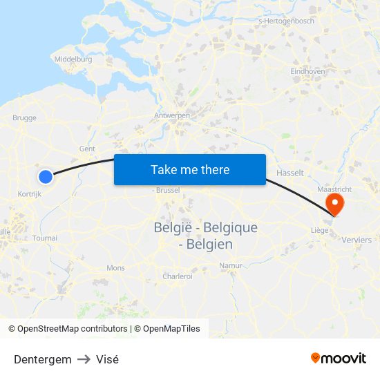 Dentergem to Visé map