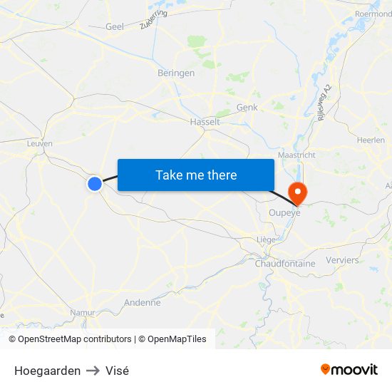 Hoegaarden to Visé map