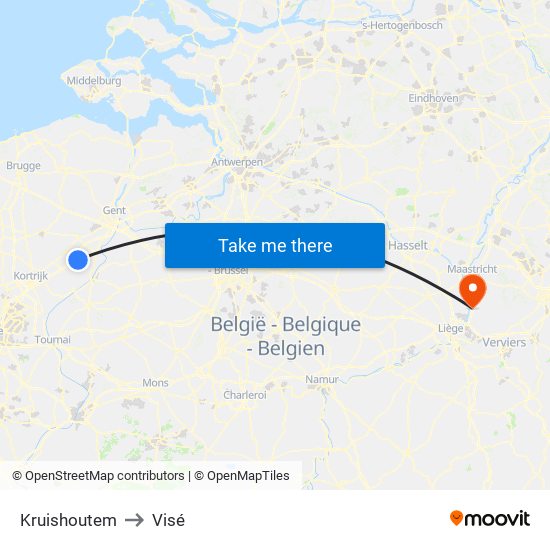 Kruishoutem to Visé map