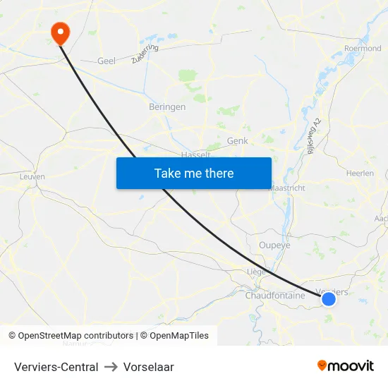 Verviers-Central to Vorselaar map