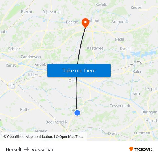 Herselt to Vosselaar map