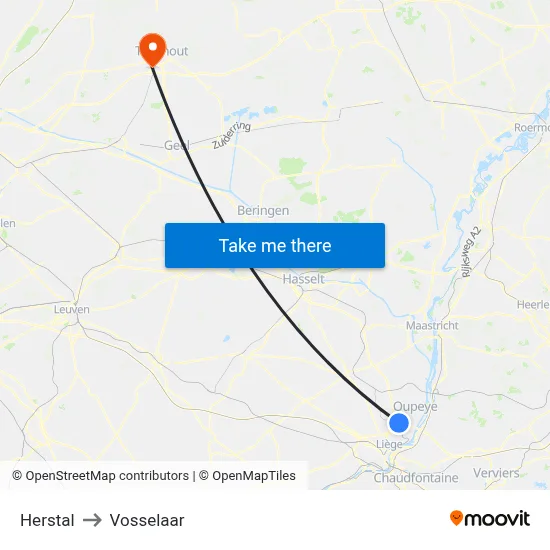 Herstal to Vosselaar map