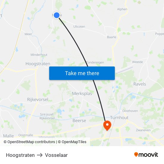 Hoogstraten to Vosselaar map