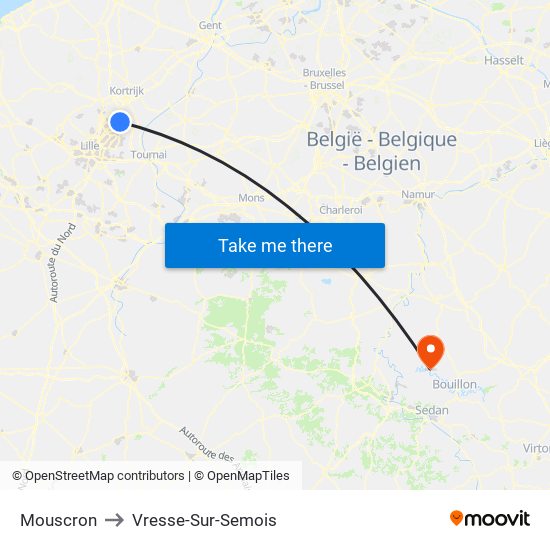 Mouscron to Vresse-Sur-Semois map