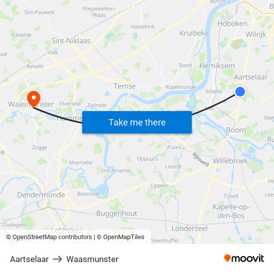 Aartselaar to Waasmunster map