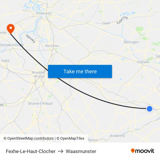 Fexhe-Le-Haut-Clocher to Waasmunster map