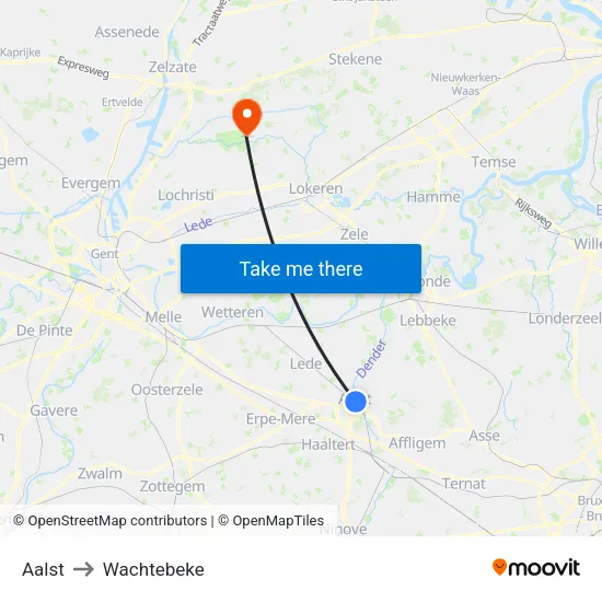 Aalst to Wachtebeke map