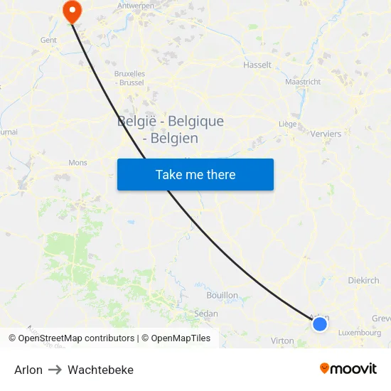 Arlon to Wachtebeke map