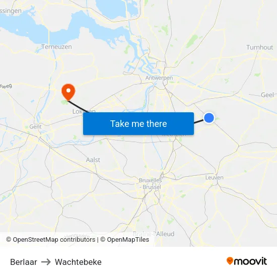 Berlaar to Wachtebeke map