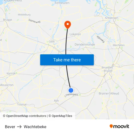 Bever to Wachtebeke map