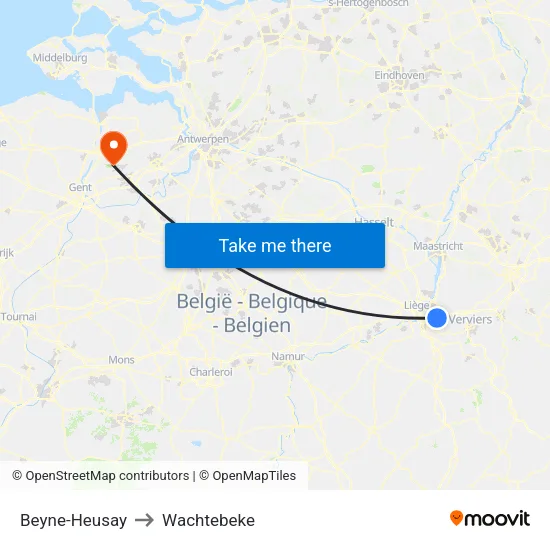 Beyne-Heusay to Wachtebeke map