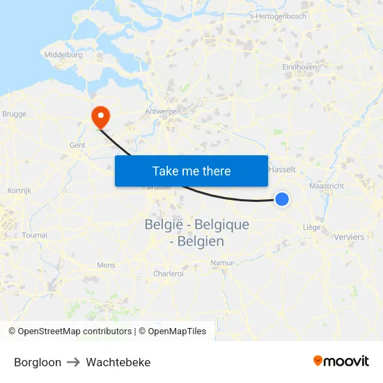 Borgloon to Wachtebeke map