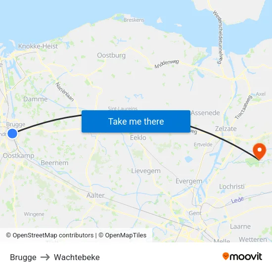 Brugge to Wachtebeke map