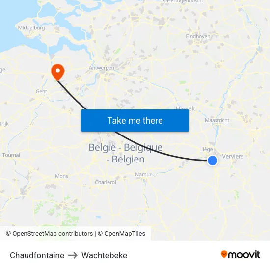 Chaudfontaine to Wachtebeke map