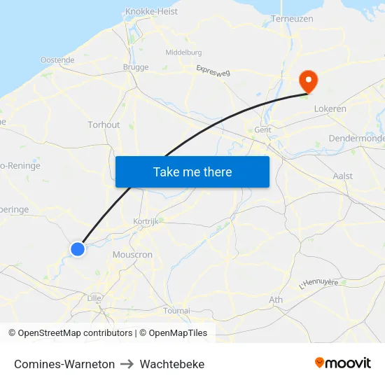 Comines-Warneton to Wachtebeke map